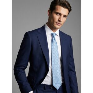 Escada Luxury Silk Tie - Slate Blue Monogram Letter Grid - Designed in Germany